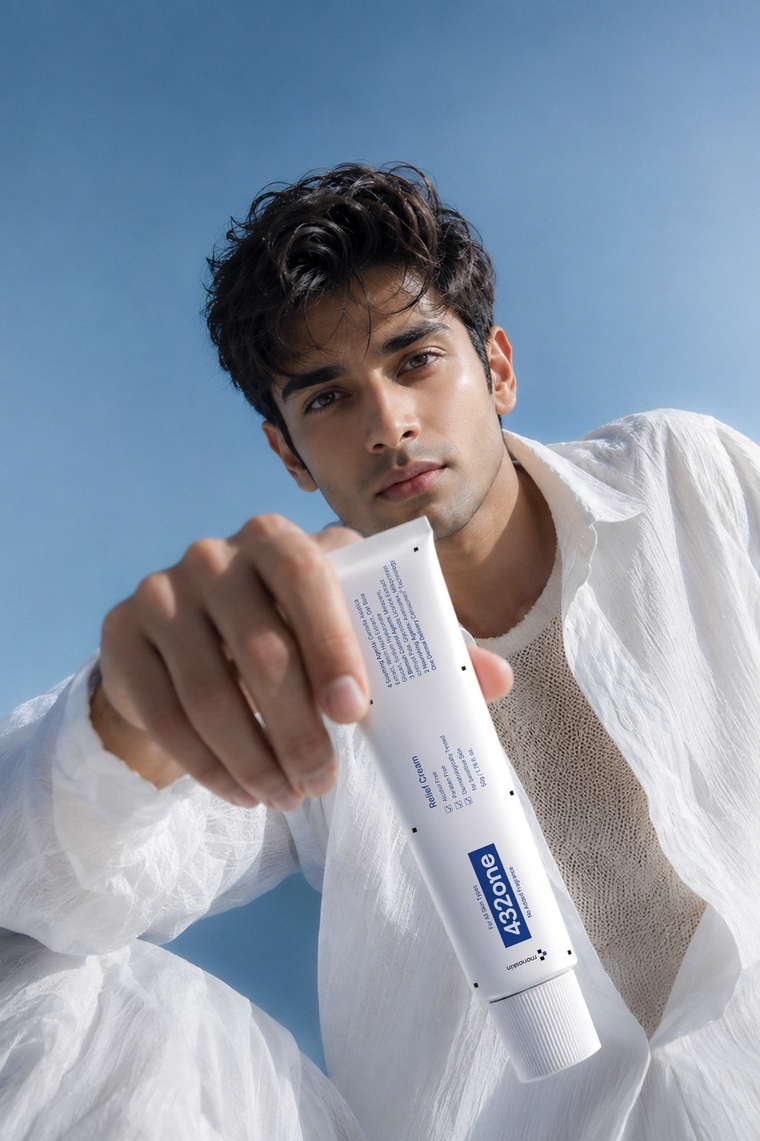 Campaign portrait of a man holding 432ONE toward the camera